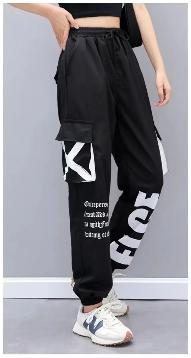 ใหม่ผู้หญิงกางเกง INS Harem กางเกงแฟชั่น Punk กระเป๋า Jogger กางเกงโซ่ Harajuku Elastics เอวสูง Streetwear 99