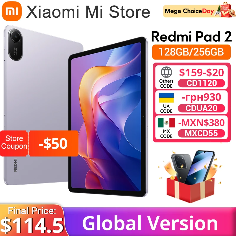 【Brand+】Xiaomi Redmi Pad 2 Advanced Helio G100-Ultra 11-дюймовый кристально-прозрачный дисплей 2,5K, аккумулятор 9000 мАч, быстрая зарядка 18 Вт