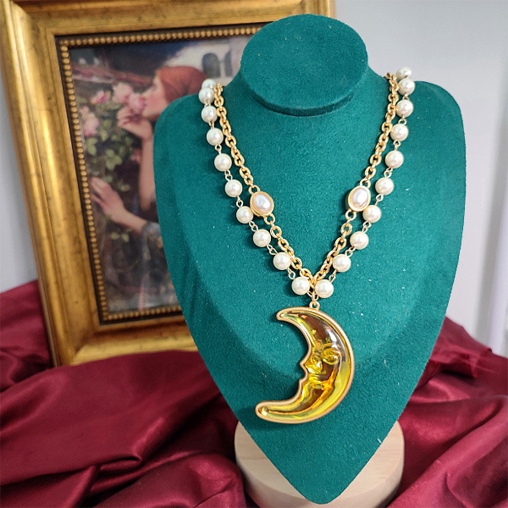 Vintage temperamento lua brincos de vidro colar para feminino menina presente festa gargantilha jóias atacado