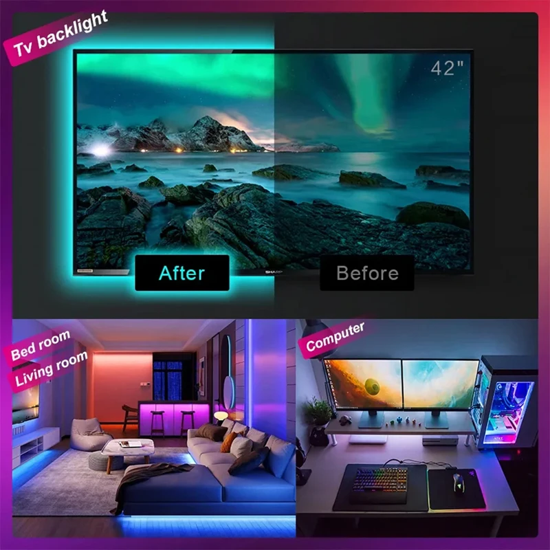 USB 5V Led Strip Light 5050 RGB Led Tape Bluetooth Wifi App Remote Control LED Room Light TV Backlight Strip Light Self-adhesive