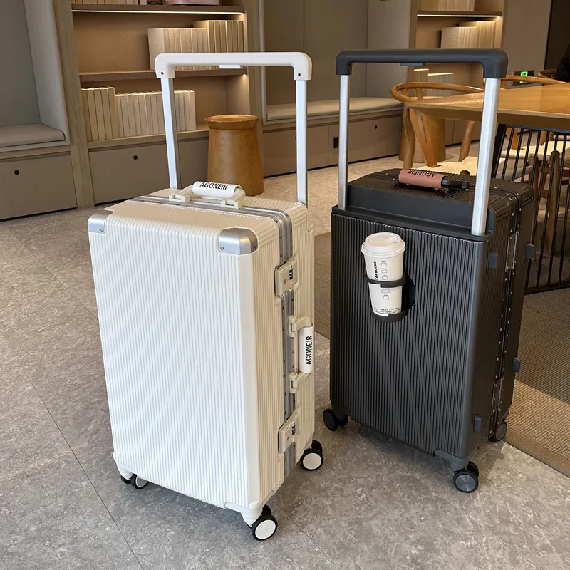 男性と女性のためのアルミニウムフレームのスーツケース、大きなハンドルが荷物を運ぶ、カップホルダー、パスワードトロリーケース、旅行キャビン、20インチ、26インチ