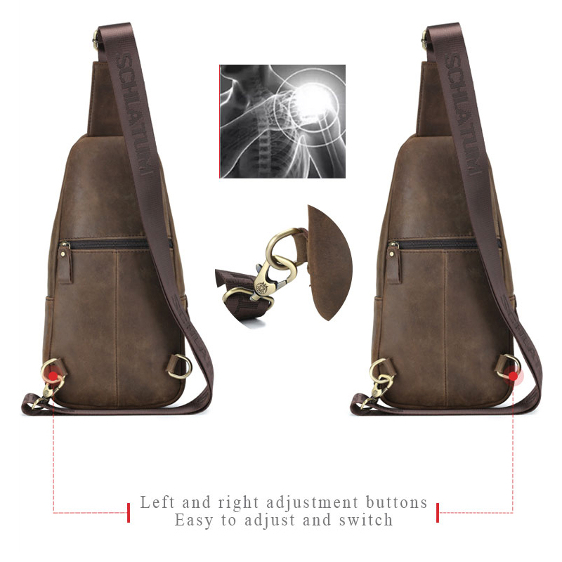 SCHLATUM Brusttasche, 100 % echtes Leder, lässig, dreieckig, Umhängetasche, Design, Reise-Schulterrucksack, Herren-Leder, multifunktionale Tasche