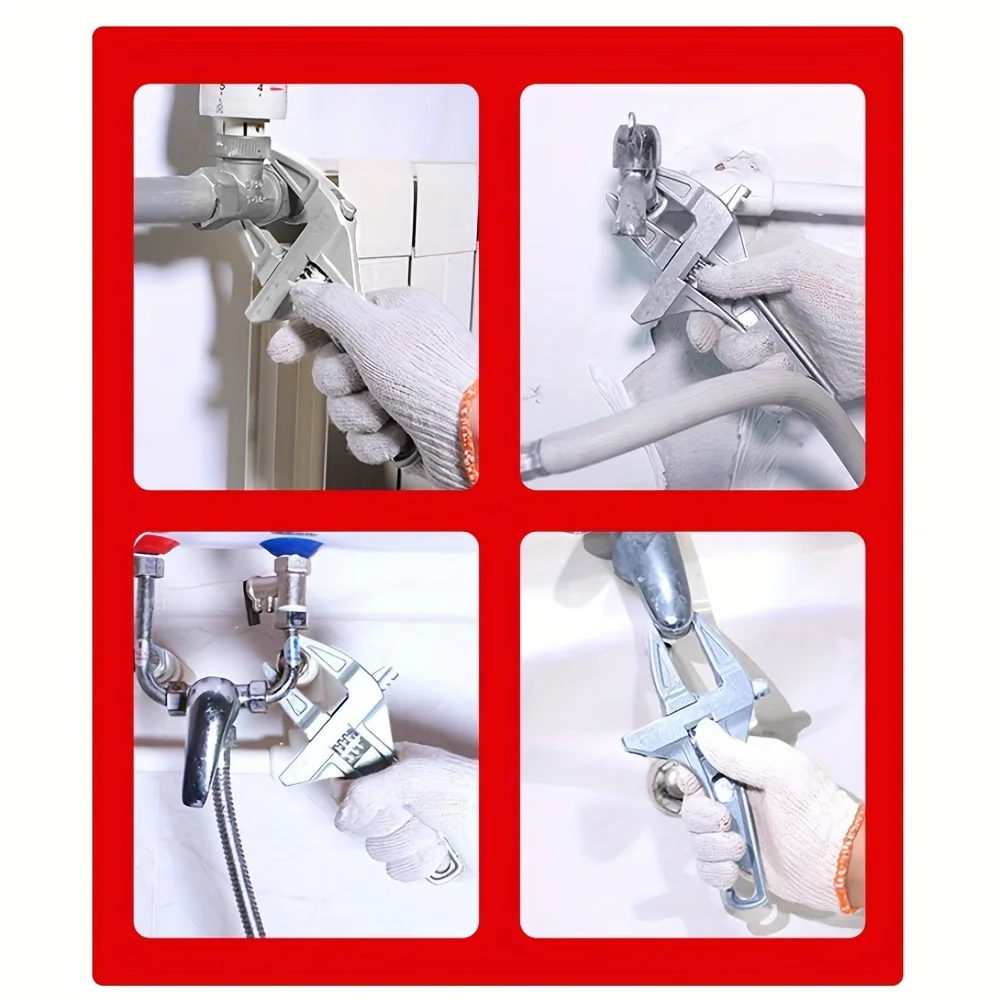 Multi Functional Bathroom Water Heating Wrench, Large Opening Aluminum Alloy Short Handle Adjustable Wrench, Water Pipe Faucet W