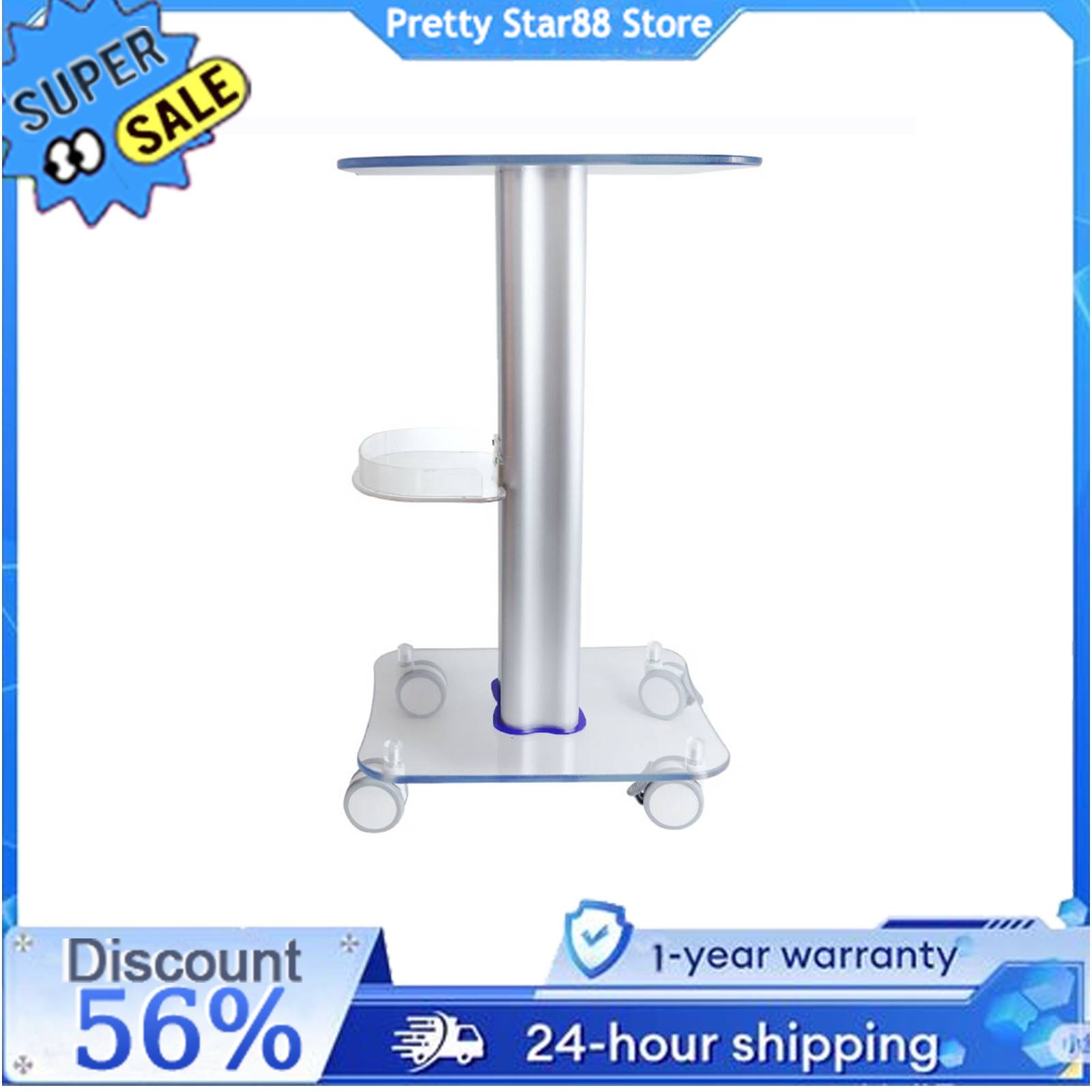 SPA Machine Holder Acrylic Beauty Salon Trolley Rolling Cart Mobile Equipment Stand with Universal Wheels