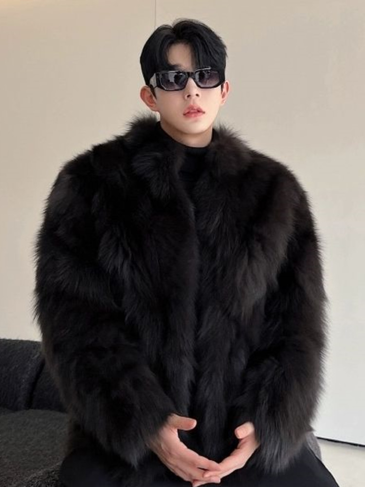 Pelz nachahmung Verdickt Männer Faux Fuchs Pelzmantel Männlichen Warme Mantel Langarm Neue Winter Faux Pelz Jacke Flauschigen Plüsch Pelz Mäntel