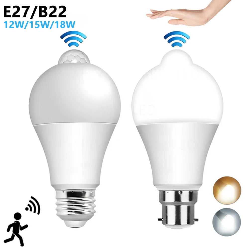 Sensore di movimento HA CONDOTTO LA Luce 220V 110V E27 B22 12W 15W 18W HA CONDOTTO LA Lampada Auto Intelligente A Infrarossi LED Lampadina A Risparmio Energetico Bombillas Portico di Casa