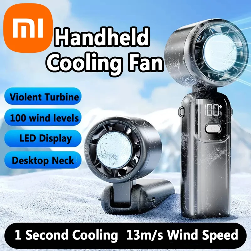 Ручной вентилятор Xiaomi Ice Compress Портативный уличный USB-цифровой дисплей Складной охлаждающий высокоскоростной жестокий турбинный маленький вентилятор