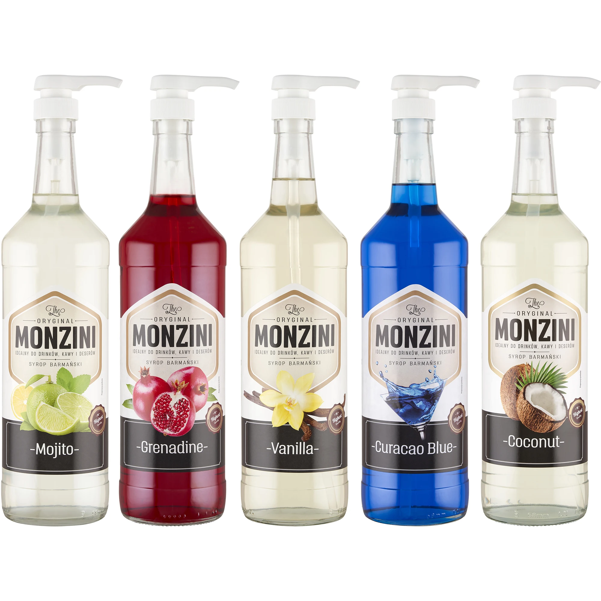 Monzini Syop Barmański 1L mix smaków: blue curacao, grenadina, kokos, mojito, wanilia