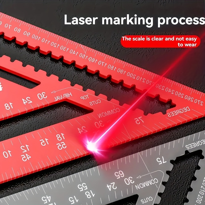 Regla angular de carpintería de aluminio de precisión de 7/12 pulgadas con bordes dentados, adecuada para medición de precisión