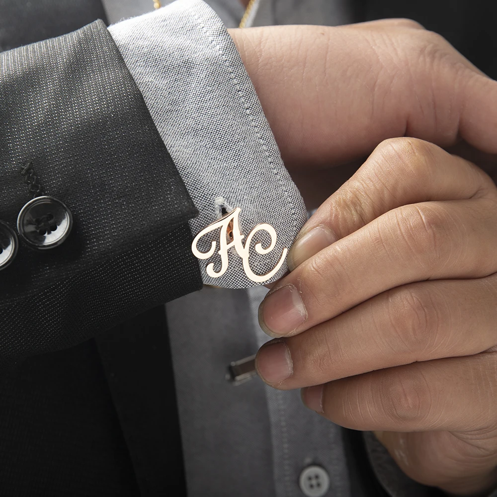 Tangula Aangepaste Initialen Manchetknopen voor Bruidegom Rvs heren Letters Manchetknopen Gepersonaliseerde Bruiloft Beste Man Sieraden Cadeau