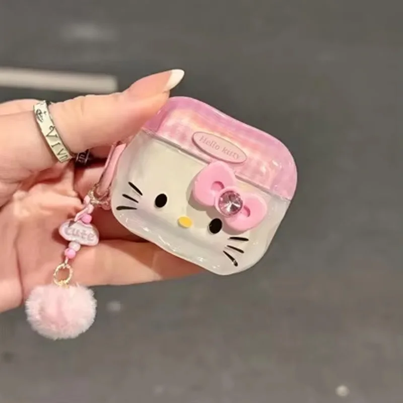 Hello Kitty Protective Case for Apple AirPods 1 2 3 4 Bluetooth Earphone Case, Suitable for AirPods Pro 2 Case, with Keychain