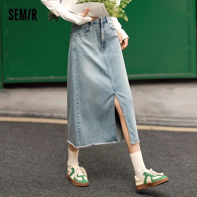 Semir-Falda vaquera para mujer, falda con abertura alta y diseño de corte recto, novedad de verano 2024