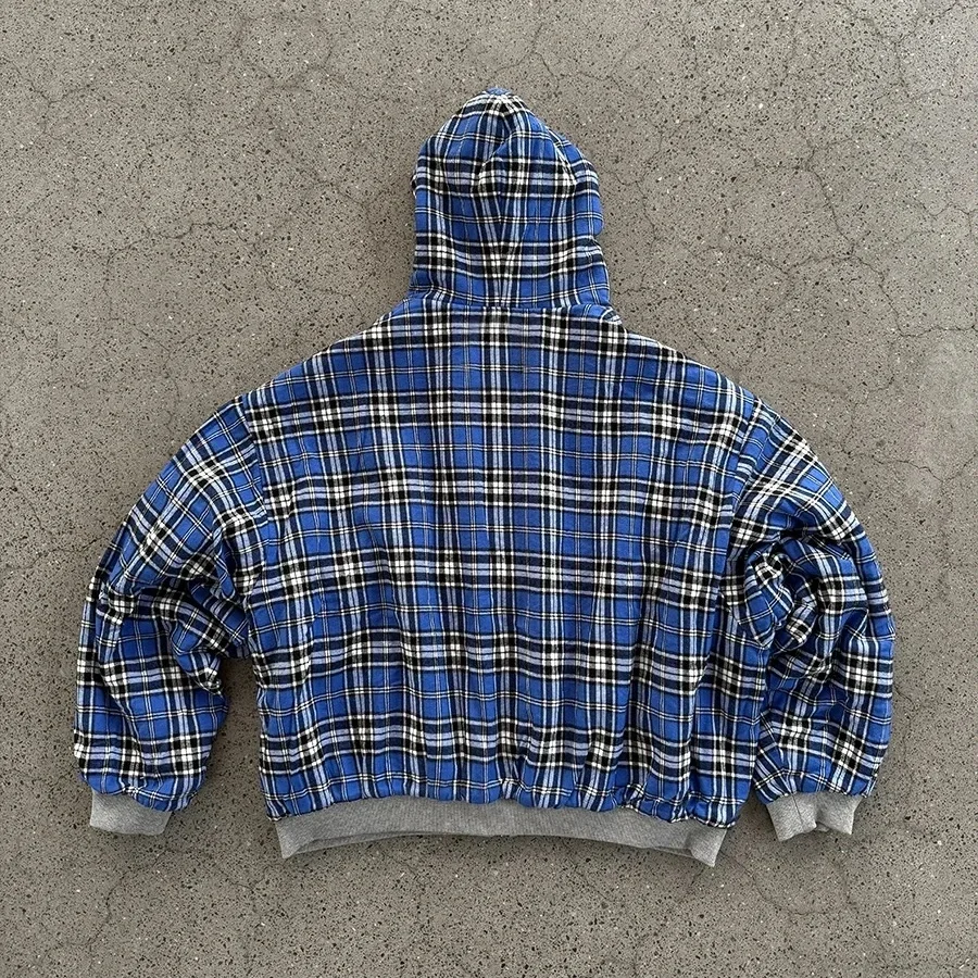 Grey Casual Spring Oversized Reversible Hoodies Women Men Streetwear Clothes Hoodie With Plaid Lining Sweatshirt Streetwear Tops