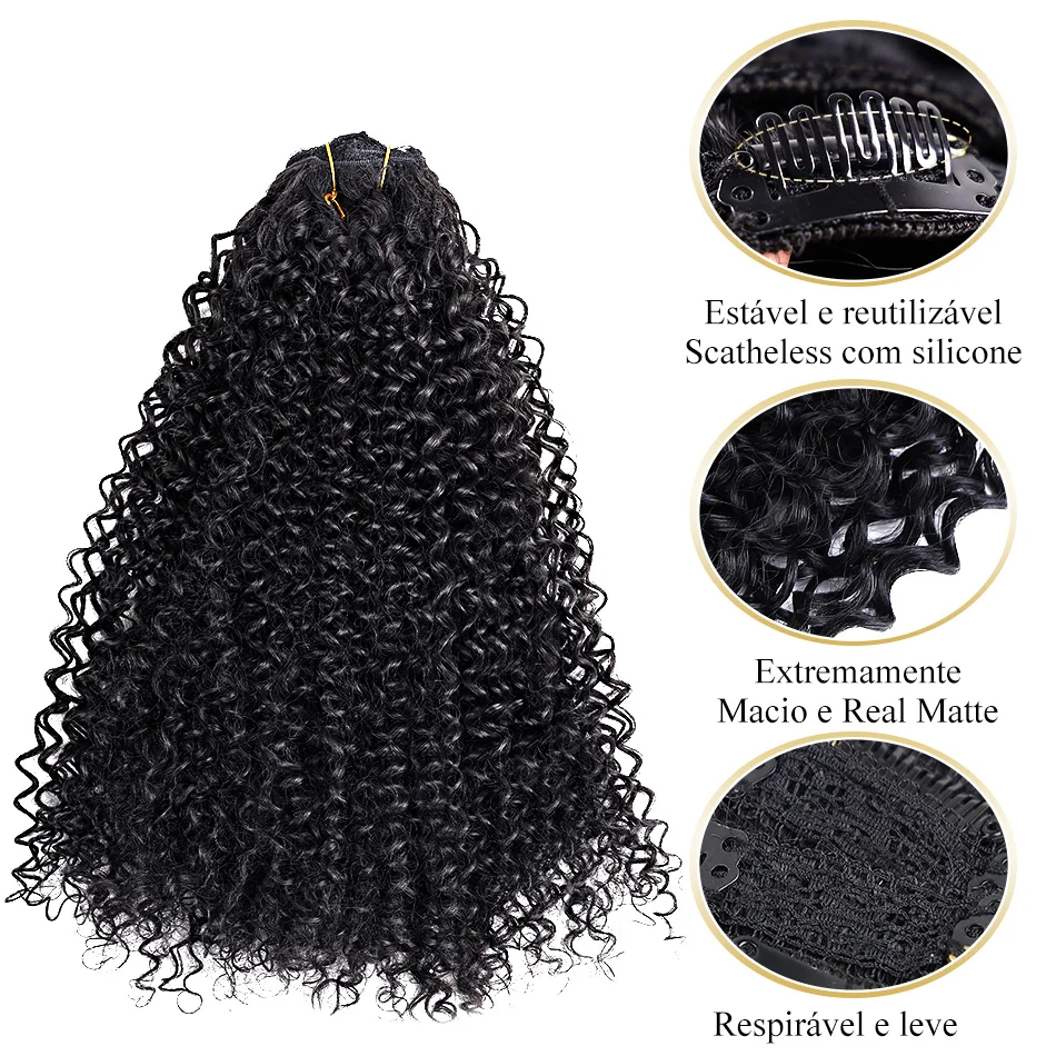 Grampo encaracolado sintético em extensões de cabelo natural extensões de cabelo clipe em 7 pçs cabeça cheia clipe orgânico em extensões