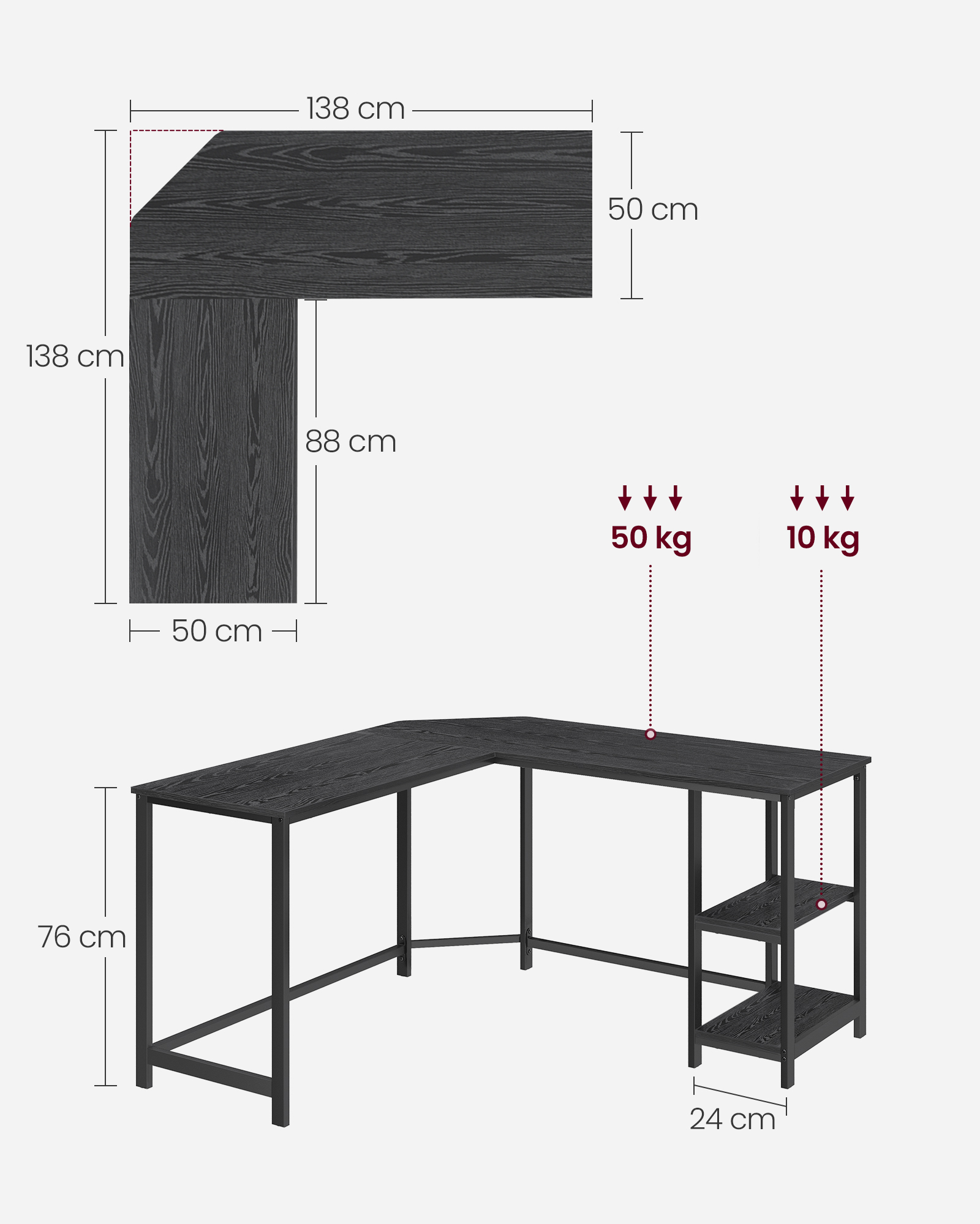 VASAGLE Bureau avec Rangement, Bureau d'angle en L, Poste de Travail avec Étagères, Table, pour Télétravail, Gain de Place, Facile à Assembler, Industriel