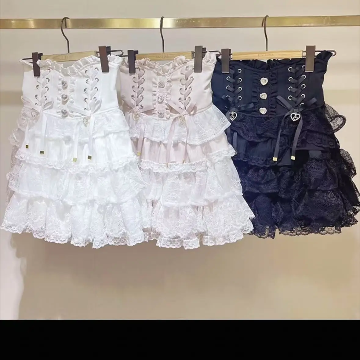 Minigonna stile giapponese dolce Lolita donna elegante fasciatura in pizzo gonne torta festa gonna femminile gotica Y2k con fibbia in metallo