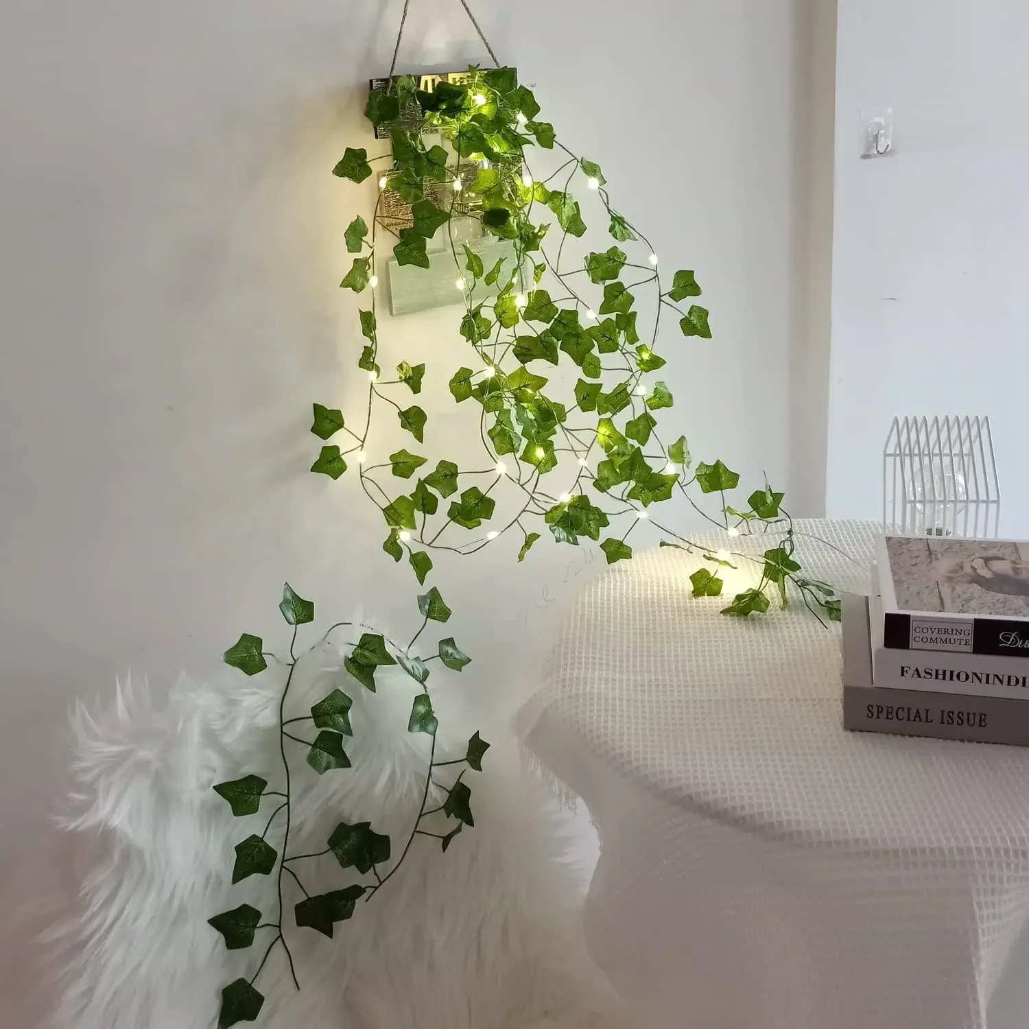 2 เมตร LED light string ประดิษฐ์สีเขียว Vine บ้านคริสต์มาสงานแต่งงานเจ้าสาวสวนแขวนพืชสีเขียวปาร์ตี้ตกแต่ง DIY
