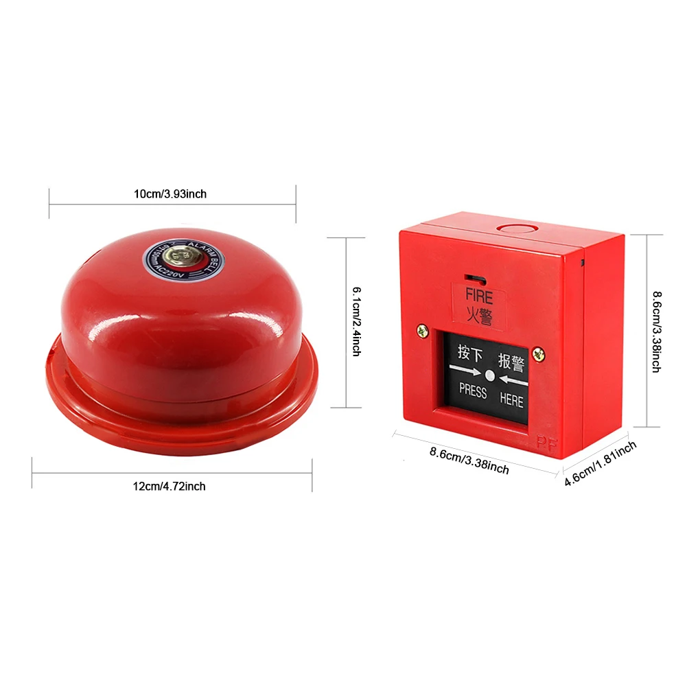 Sound and Light Fire Alarm with Key Fire Warning Siren Internal Strike Alarm Bell for Home Or Office