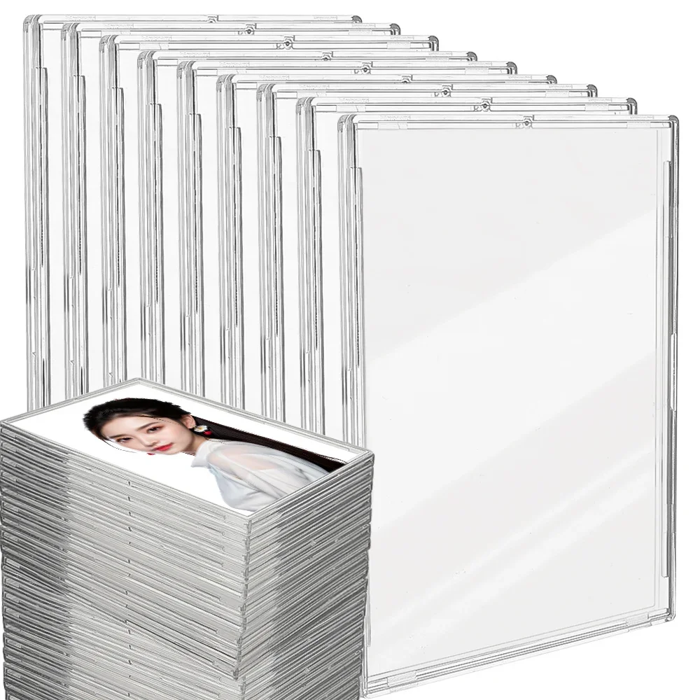 Clear Acrylic Card Holder Snap Type Gaming Sports Trading Card Display Case Kpop Idol Photo Protective Sleeves Not Magnetic