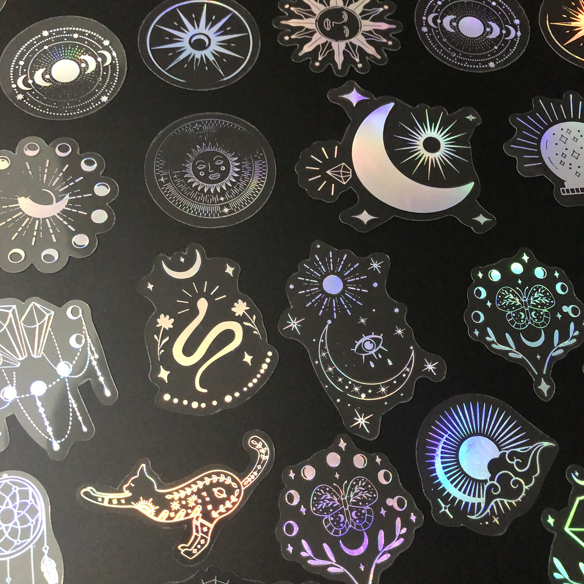 50 個ホログラフィックグリッターステッカー PET 透明光沢のある防水装飾デカール