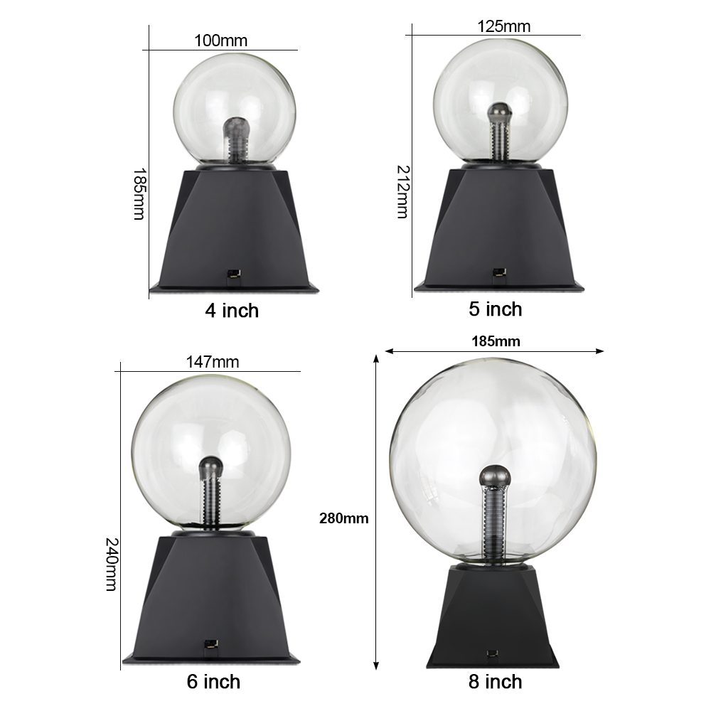 4/5/6/8 Inch EU Plug Magic Plasma Ball Lamp LED Night Light Atmosphere Touch Glass Plasma Light Christmas Party Decor Lighting