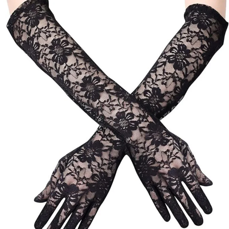 Frauen Sexy Hohle Spitze Sommer Fahren Radfahren Atmungsaktive Handschuhe Dünne Transparente Exquisite Etikette Lolita Cosplay Weiche 40 cm