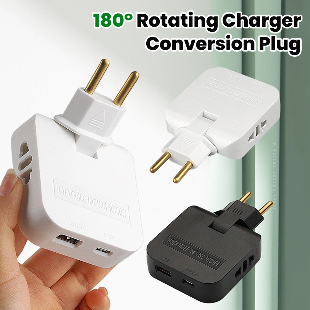 180 °   Toma de extensión giratoria de viaje UE, convertidor de corriente Universal 3 en 1, adaptador de salida inalámbrica estándar europeo, 250V, 2500W