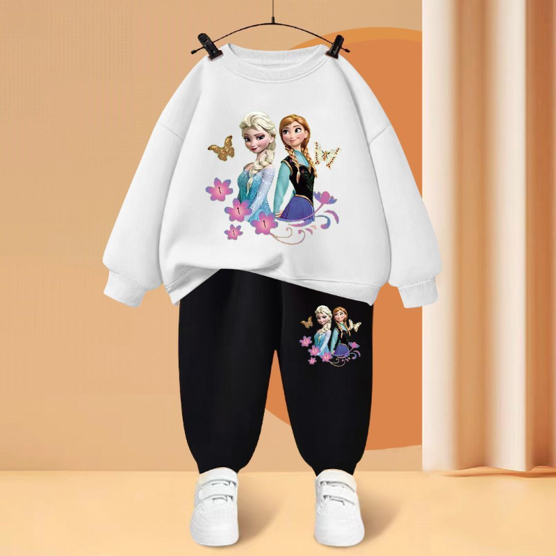 ディズニー エルサ プリンセス プリント 子供用トラックスーツ セット、パーカー、トップとパンツ、スポーツウェア、男の子、女の子用、子供服、2 点