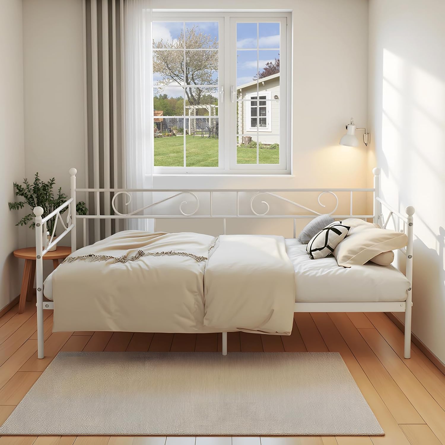 Cama Metálica Diván Cama para Dormitorio Salón Cuarto de Invitados, Marcos Adecuado para Colchón de 90*200 cm, Bl