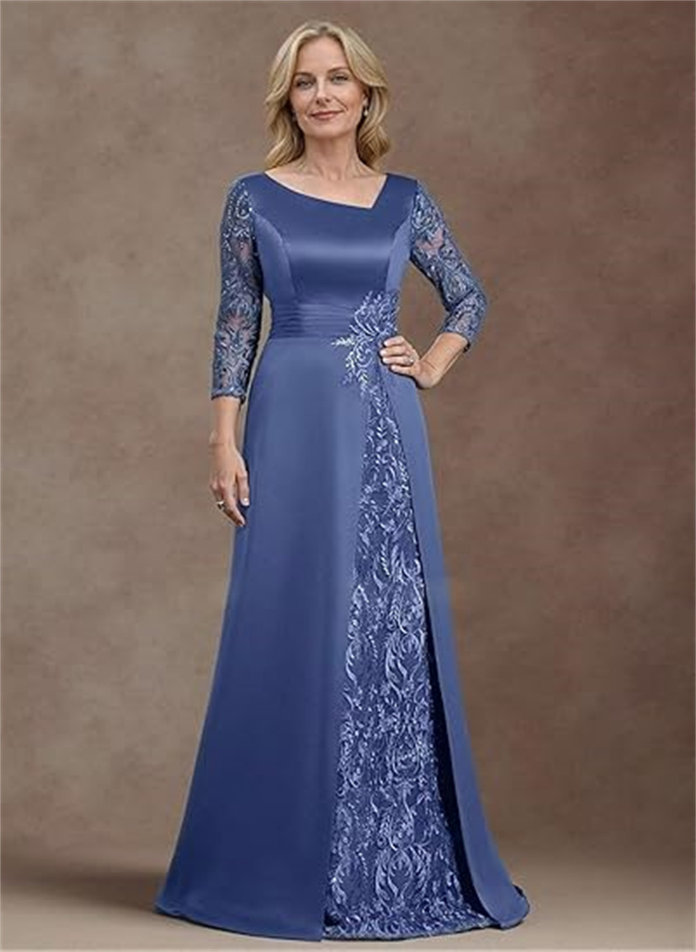 Robe mère de la mariée en Satin bleu Royal, ligne A, avec des Appliques en dentelle, personnalisée, manches longues, robe de soirée formelle pour bal de promo