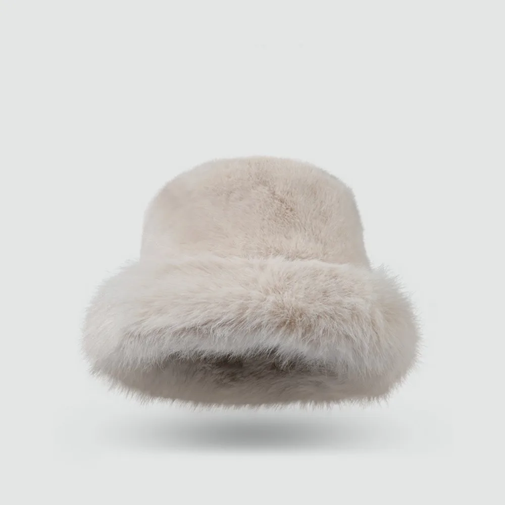 Topi Bulu Retro Topi Bulu Buatan Topi Beanie Tebal Bulu Imitasi Topi Ember Mewah Hangat Cocok untuk Segala Aktivitas Luar Ruangan