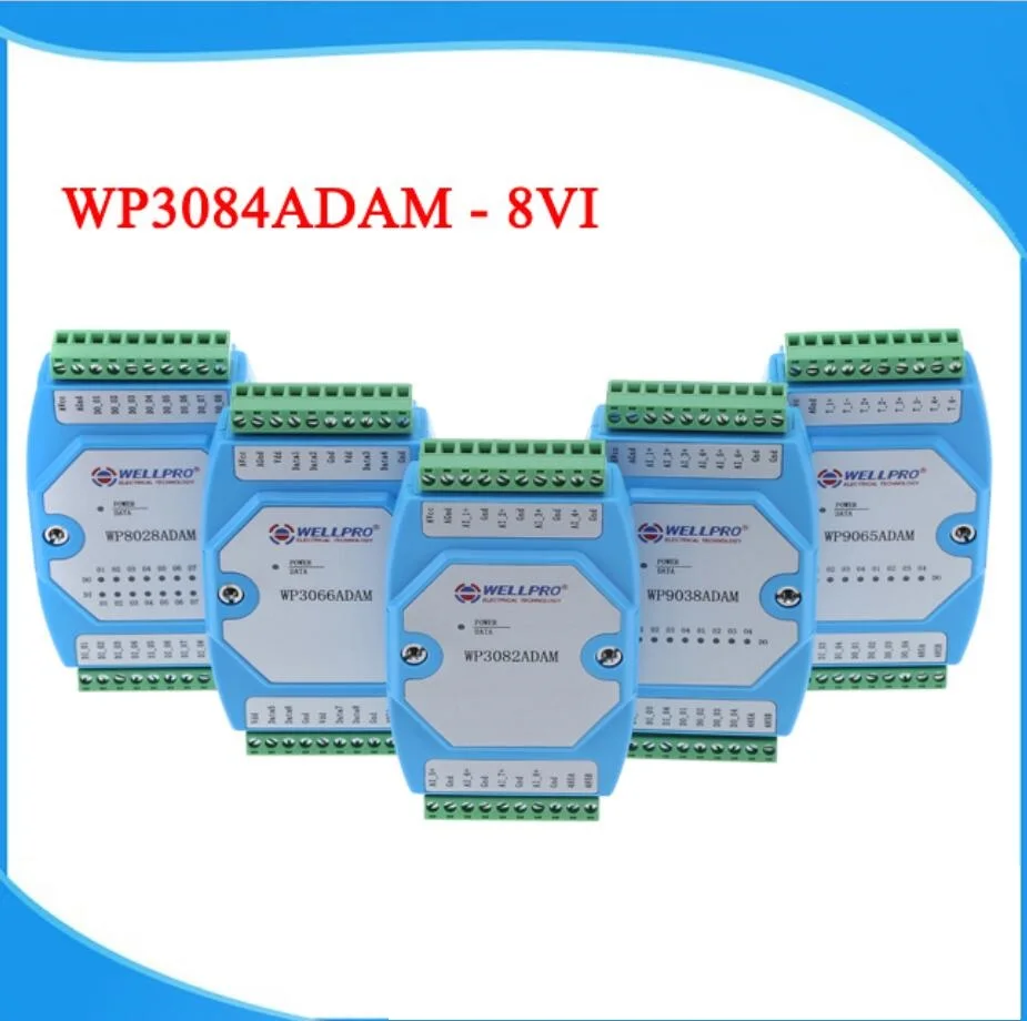 WP3084ADAM 8VI 0-10V Analoge Ingangsspanning Acquisitie Module RS485 Modbus Rtu Communicatie Wellpro