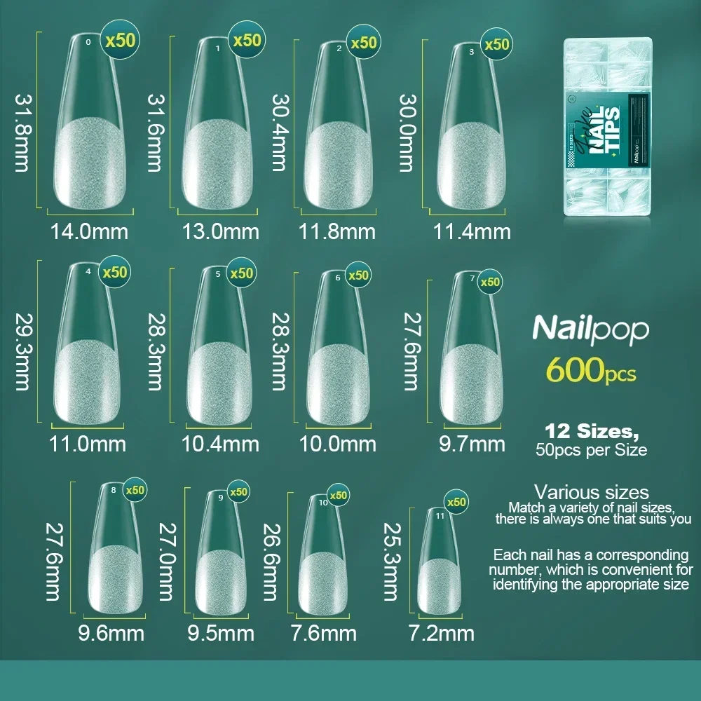 NAILPOP puntas de uñas de Gel suave 600 Uds Pre-Buff cubierta completa ataúd almendra forma ovalada puntas de extensión de uñas medio mate Gel X uñas postizas