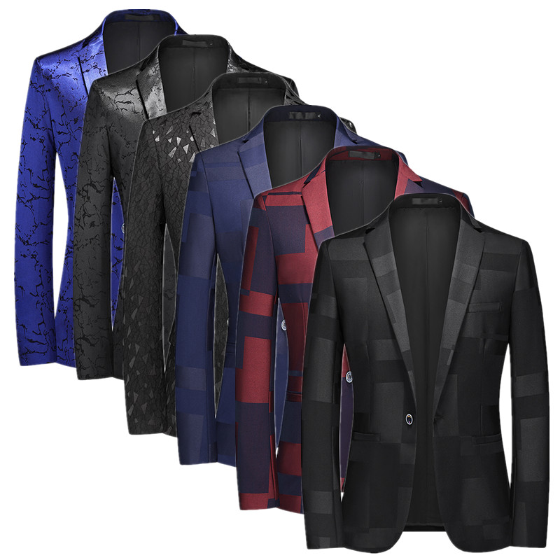 2024 Nueva chaqueta de traje de negocios sociales de los hombres de verano de un solo pecho de vestir chaqueta de traje de jacquard de los hombres