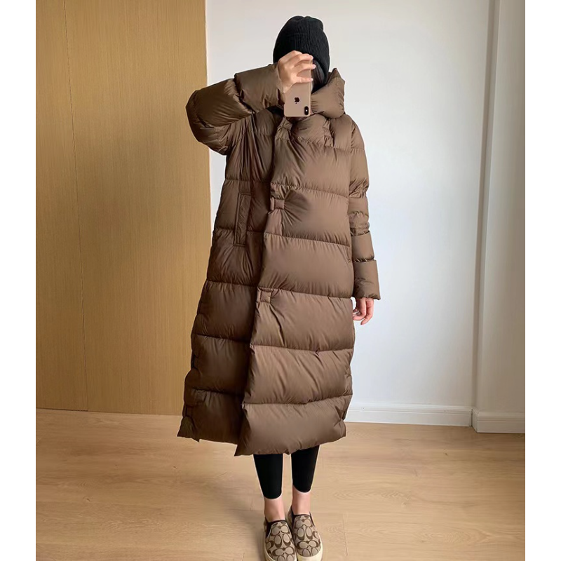 Jaqueta longa de pato para mulheres, casacos de outono e inverno, parkas de alta qualidade, boné de feiticeiro popular, 90 pato branco, moda, 2024