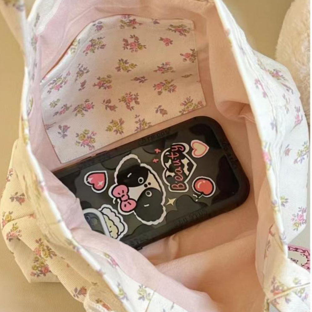Bolso de mano estampado de gran capacidad, bolso de mano de lona con lazo de encaje, a la moda