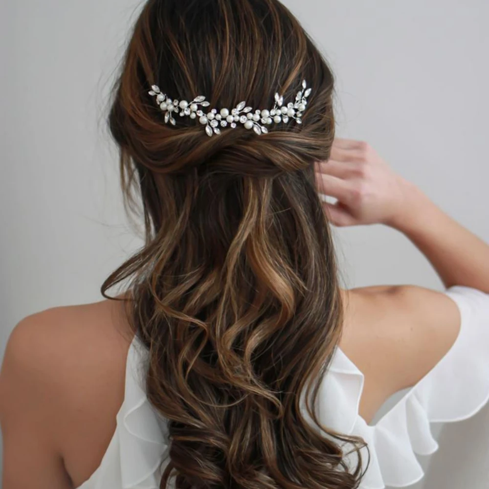Wedding Crystal Hair Vines Flower Leaf Headpieces Handmade Pearls Crystal Headbands Prom Bridal Wedding Hair Accessories Jewelry