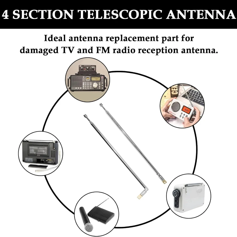 Telescopic FM Radio Antenna 4 Sections Chromium-plating Copper Antenna 360° Rotatable AM FM Radio Universal Antenna 45-450MHZ