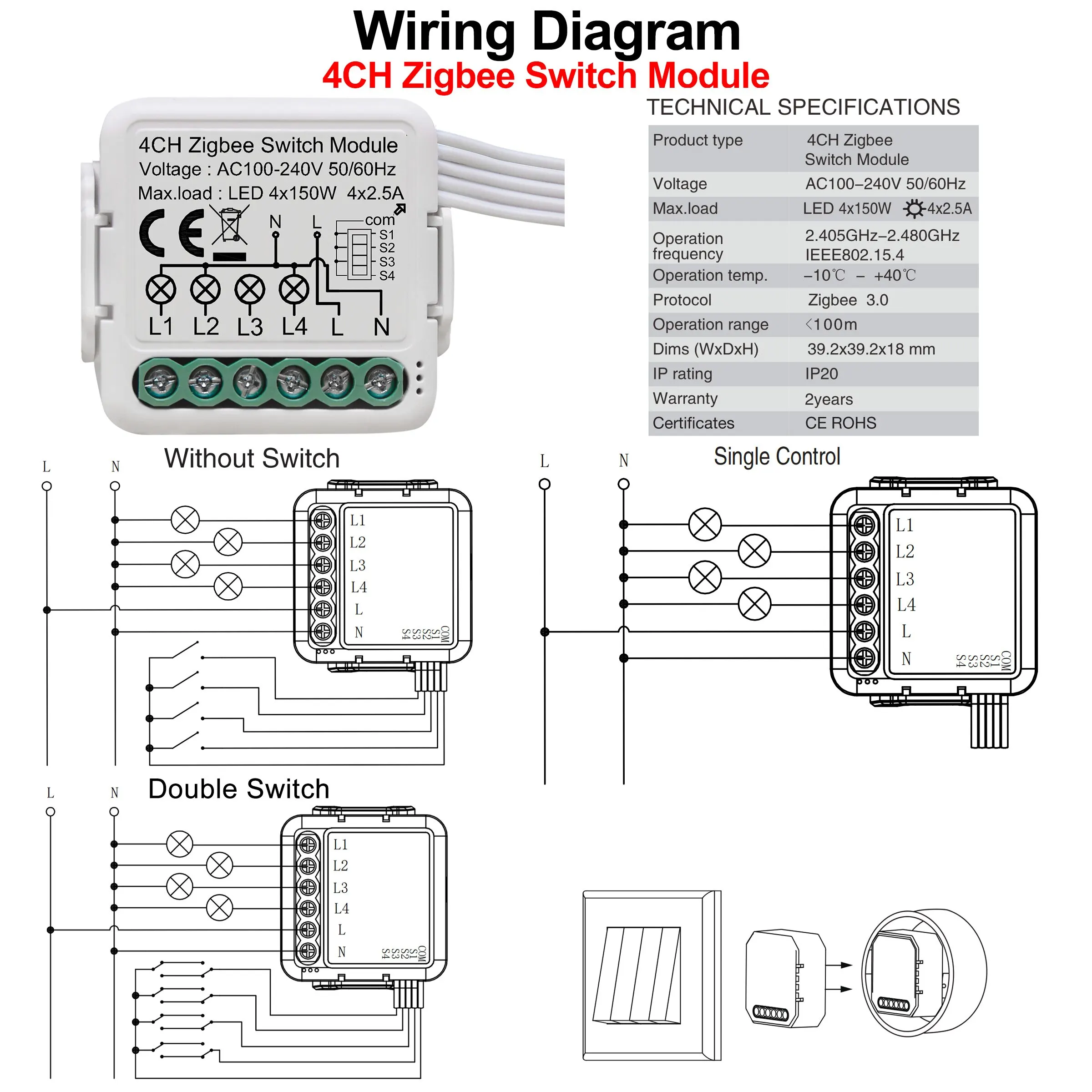 Girier Tuya ZigBee 3,0 Switch-Modul 10a Smart Home DIY Breaker 1 2 3 4 Gang unterstützt 2-Wege-Steuerung funktioniert mit Alexa Google Home