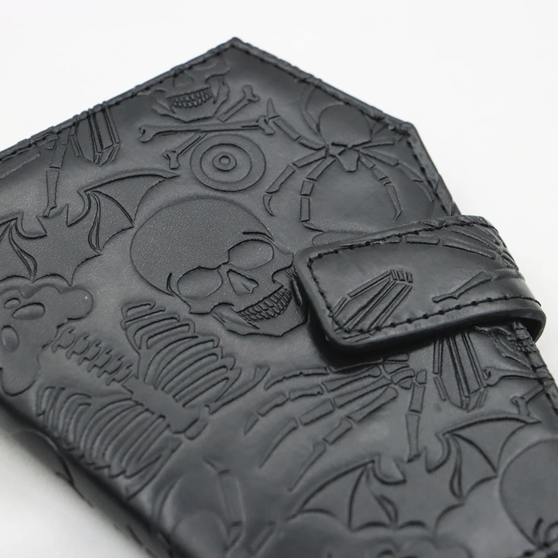 Dark Spooky Goth Vintage Embossed Skull Coffin Wallet Halloween Pattern Clutch PU Wallet
