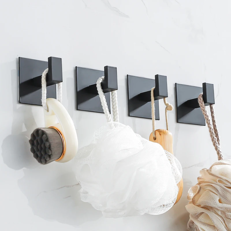 สีดำ Self-กาวที่แขวนติดผนังสำหรับกุญแจแขวนแขวนเสื้อผ้าประตู Robe Hook ที่แขวนโค้ทผ้าขนหนูผู้ถืออุปกรณ์ห้องน้ำ
