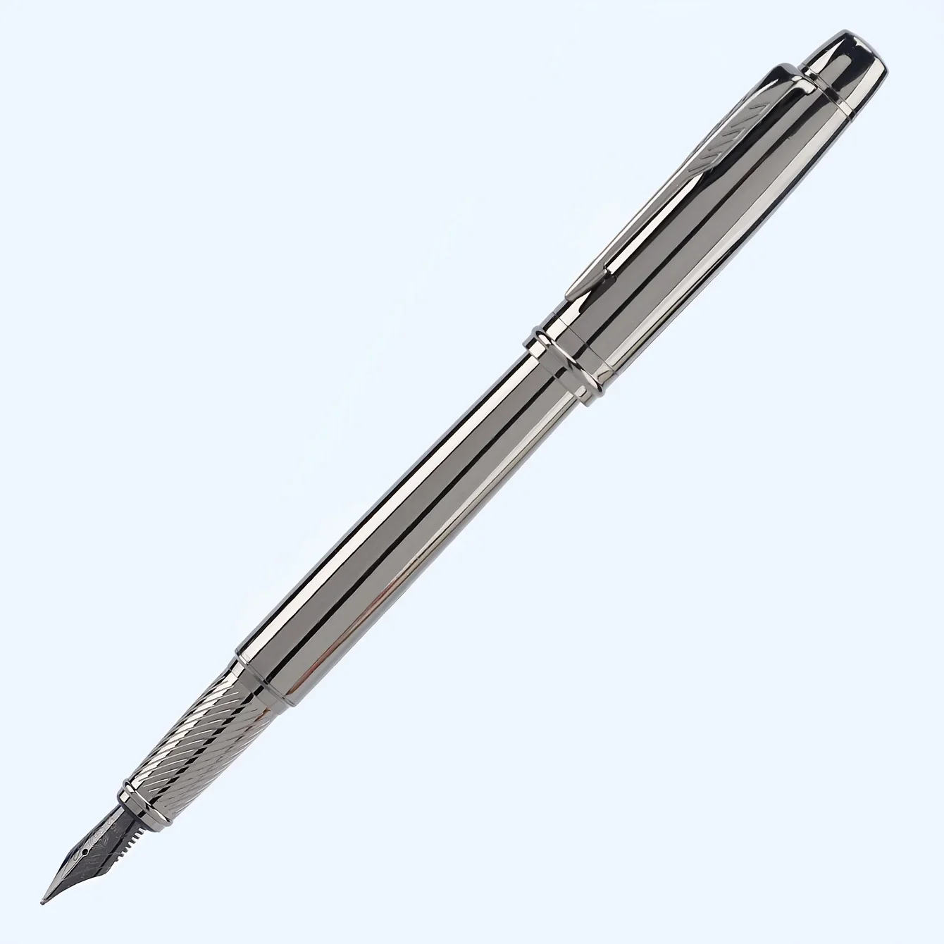 1 stuks zilvergrijze hoogwaardige zakelijke vulpennen, lidium penpunt middelgroot 0,5 mm. Voor schoolklas, kantoor, dagelijks schrijven