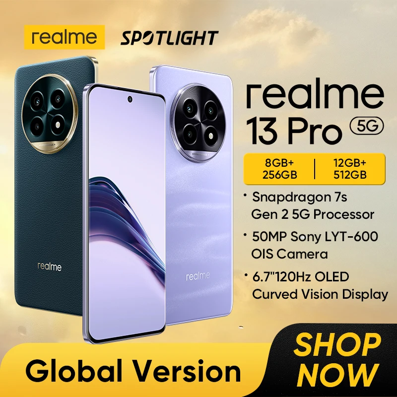 Global Version realme 13 Pro 5G Smartphone Sony LYT-600 OIS Camera Snapdragon 7s Gen 2 120Hz Display 5200mAh Battery AI Imaging