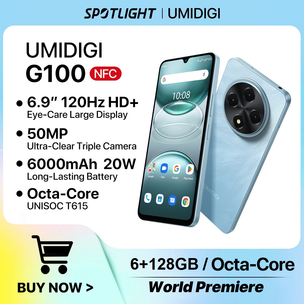 UMIDIGI G100 Smartphone 4G Octa-Core Android 14 6.9" 120Hz 128GB 50MP Triple Camera 6000mAh Battery 20W Dual SIM Cellphone NFC