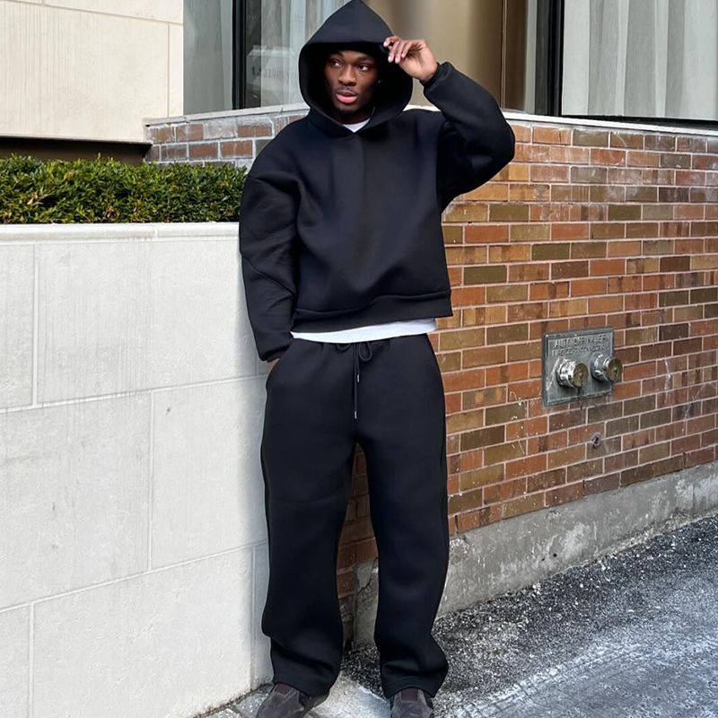 Mężczyźni Bawełna Vintage Dres 2szt Zestaw Bluzy Proste Spodnie Casual Luźne Hip Hop Sportowe Spodnie z kapturem Y2k Streetwear