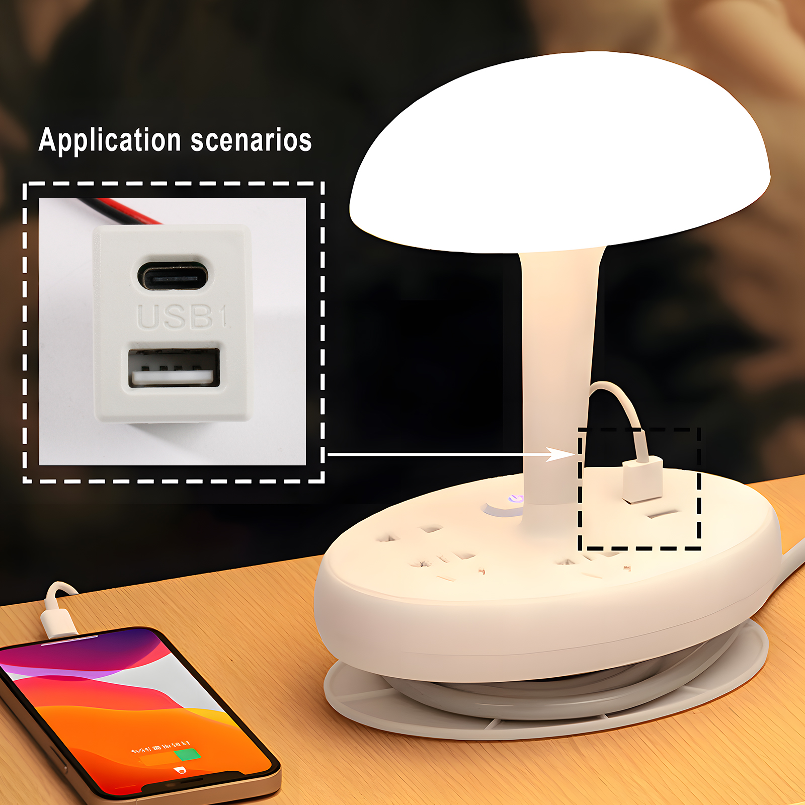 Doppelschichtige USB-Buchse mit Buchse Typ C und Buchse für USB-Lampen, Ladebuchse, Steckdose mit Kabelanschluss