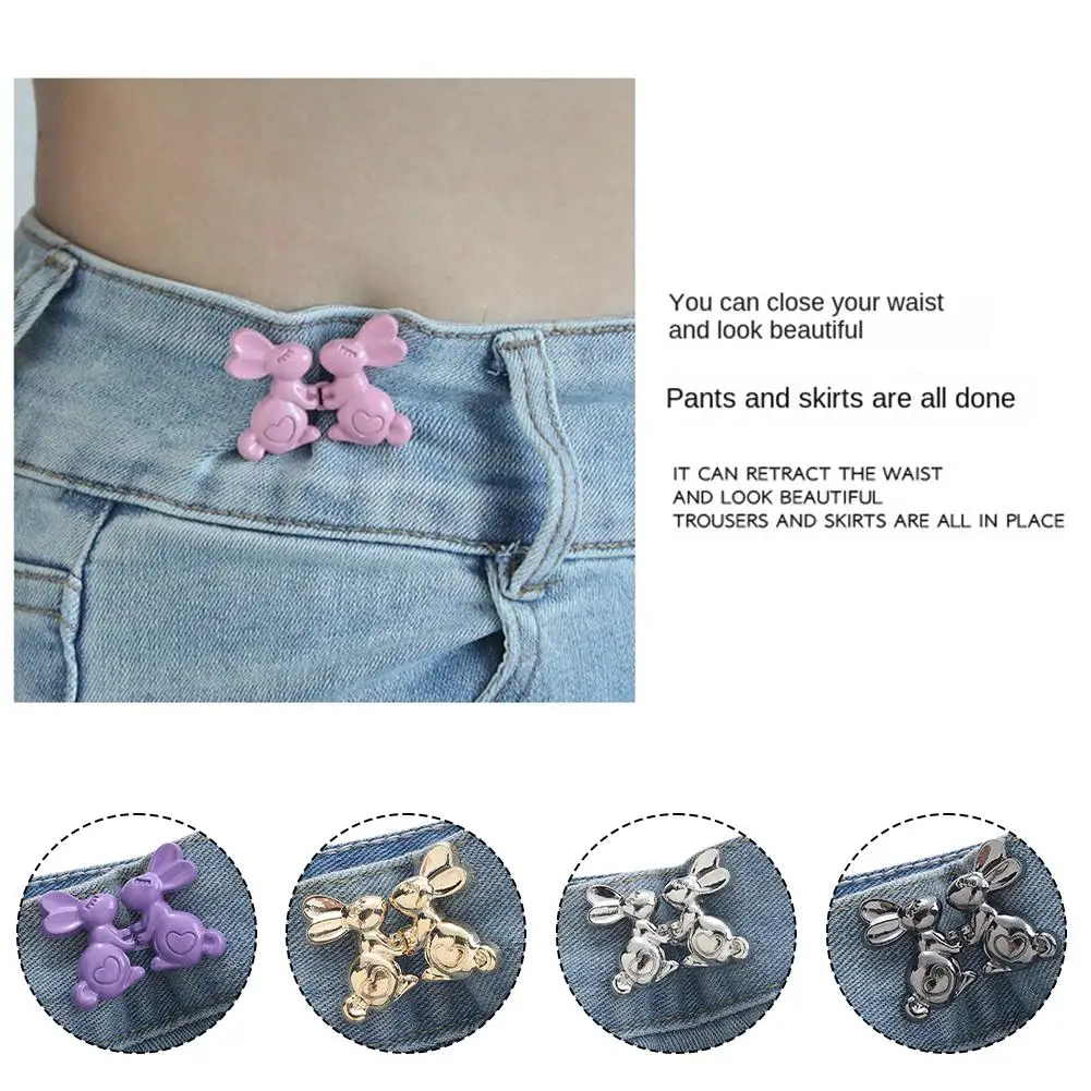Hand-holding Bunny Waist Tightening Buckle Cinch Jeans Alloy Fixing Pants Nail-free Simple Women's Belt Loose Buttons Pant NEW