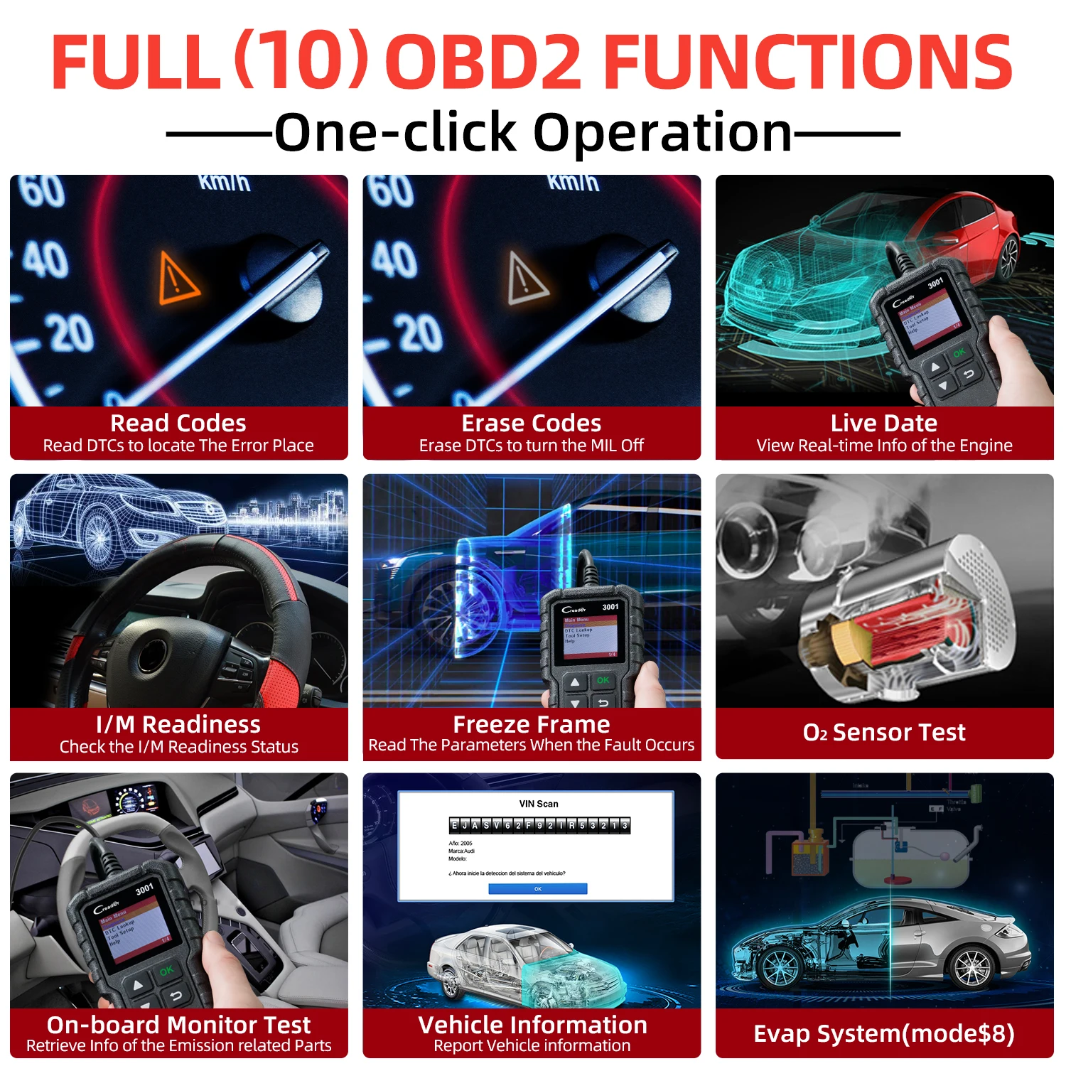 LANCERING X431 CR3001 Code Reader Ondersteuning OBDII/EOBD Creader 3001 OBD2 Auto Diagnostische Hulpmiddelen Professionele OBD 2 Scanner PK ELM327