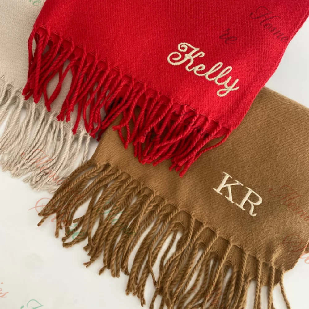 Bufanda de invierno con nombre personalizado, pañuelo bordado con monograma, inicial, regalo de cumpleaños y Navidad