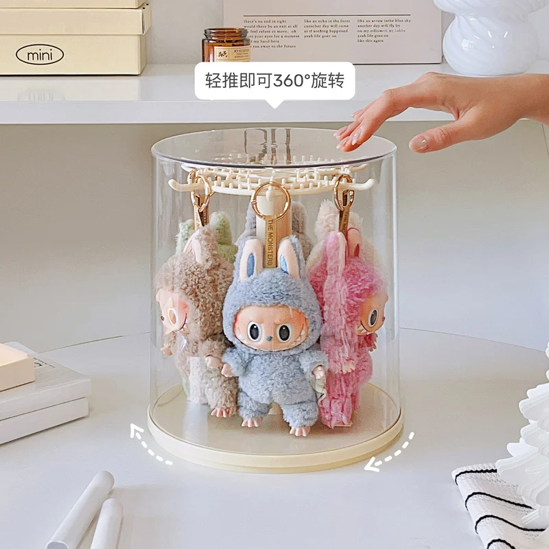 2024, neue Labubu-Anhänger-Displaybox, drehbar, transparent, Labubu-Plüschpuppenfigur, Blindbox, Aufbewahrung, Ausstellungsstand, Mädchen-Geschenke